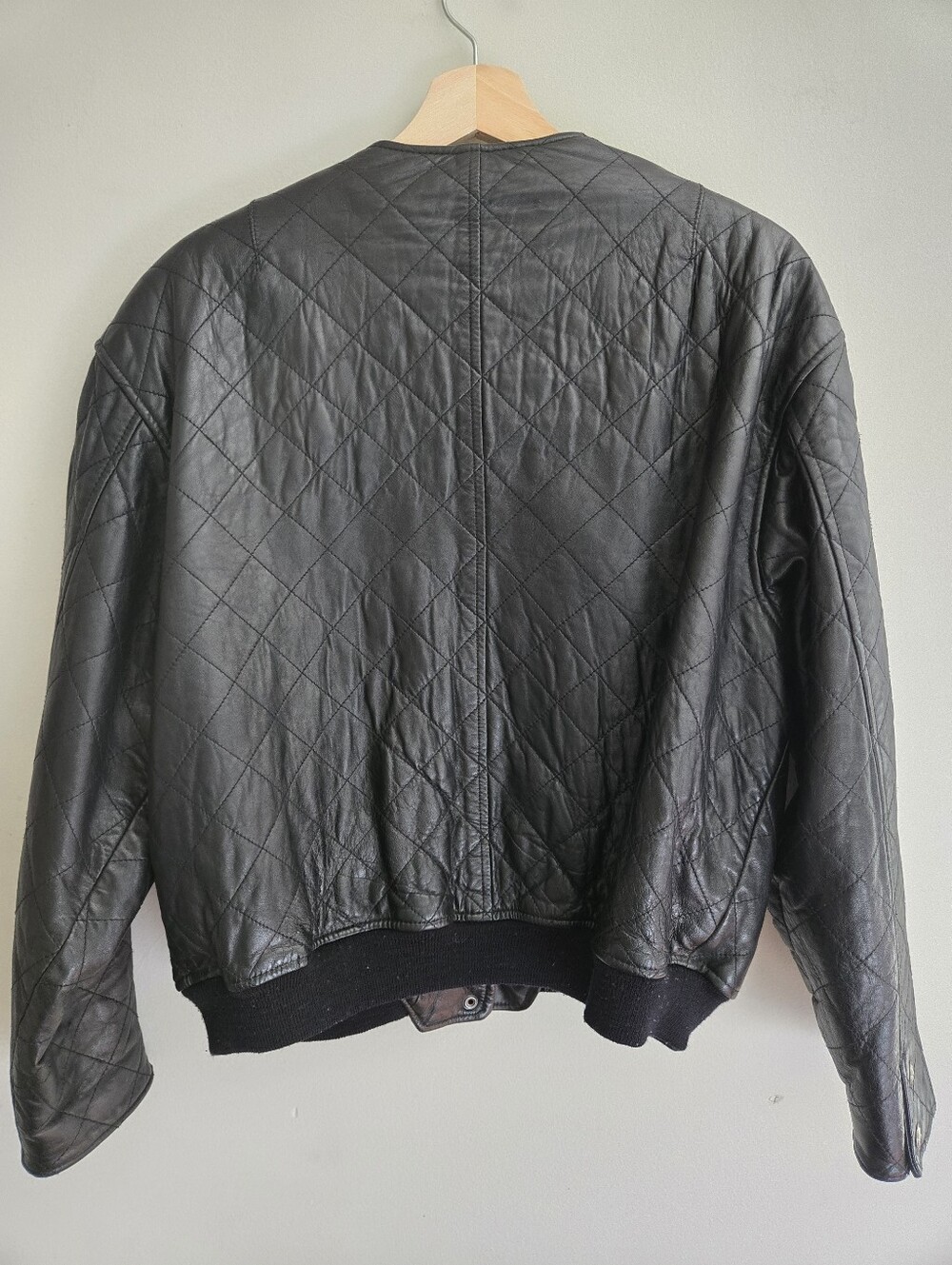 Vintage Express Quilted Leather Bomber Jacket L Parisian Moto Street Style Y2K - Picture 3 of 12